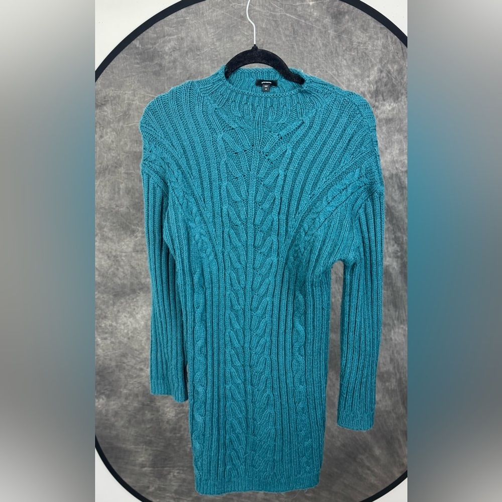 Express Dark Teal Ribbed Sweater Dress / Size XS / Mock Neck Bodycon